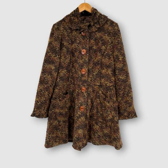 Vintage Jackets & Blazers - Vintage 600 West Textured Bouclé Button Front Coat Brown Wool Blend Size Large